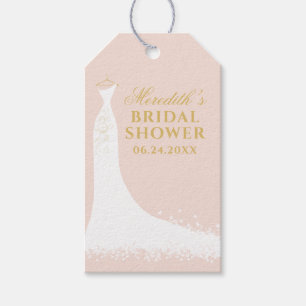 Elegant Blush and Gold Wedding Gown Bridal Shower Gift Tags
