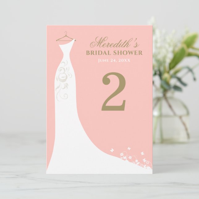 Elegant Blush and Gold Wedding Gown Bridal Shower Invitation (Standing Front)