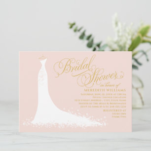 Elegant Blush and Gold Wedding Gown Bridal Shower Invitation