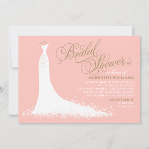 Elegant Blush and Gold Wedding Gown Bridal Shower Invitation