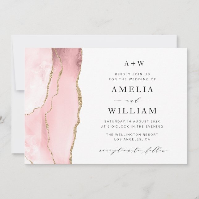 elegant blush and gold wedding invitation (Front)