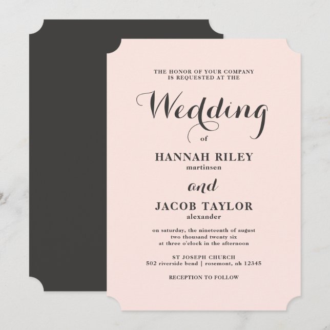 Elegant Blush and Gray Wedding Invitation (Front/Back)