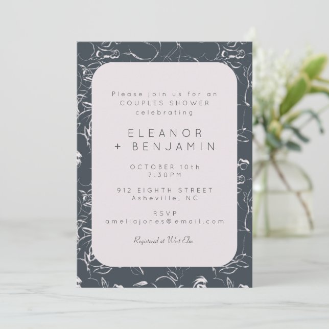 Elegant Blush and Grey Botanical Couples Shower Invitation (Standing Front)