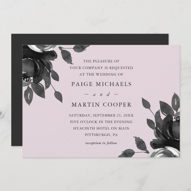 Elegant Blush and Grey Floral Wedding Invitation (Front/Back)