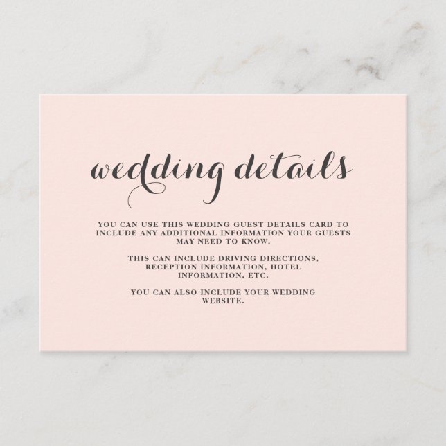Elegant Blush and Grey Wedding Double Sided Guest Enclosure Card (Front)