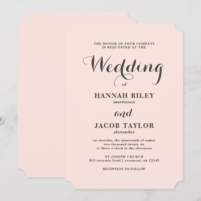 Elegant Blush and Grey Wedding Invitation (Front/Back)