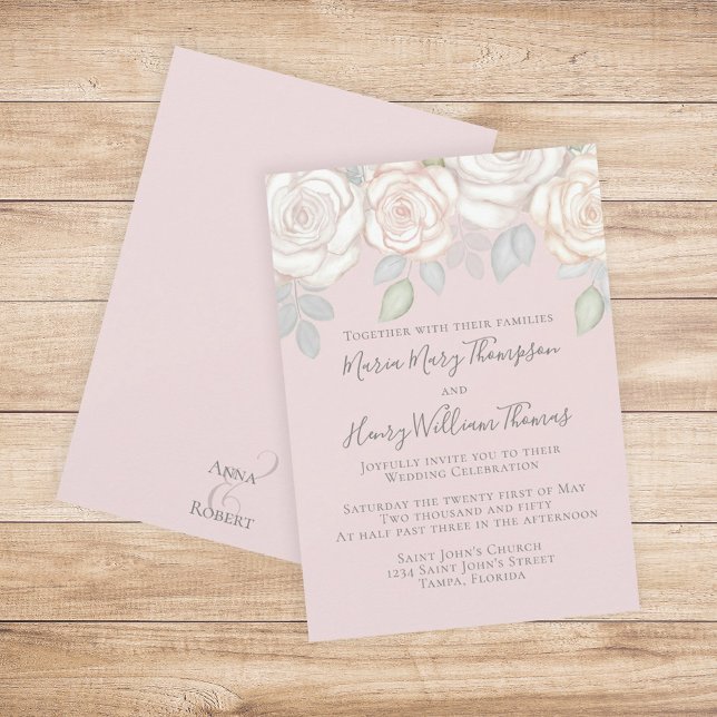 Elegant Blush and Ivory Floral Watercolor  Invitation (Creator Uploaded)