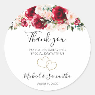 Elegant Blush and Red Rose Wedding Classic Round Sticker