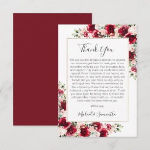 Elegant Blush and Red Roses Wedding Thank You Card