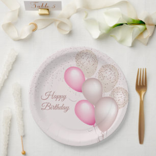 Elegant Blush Beige Balloons Birthday  Paper Plate