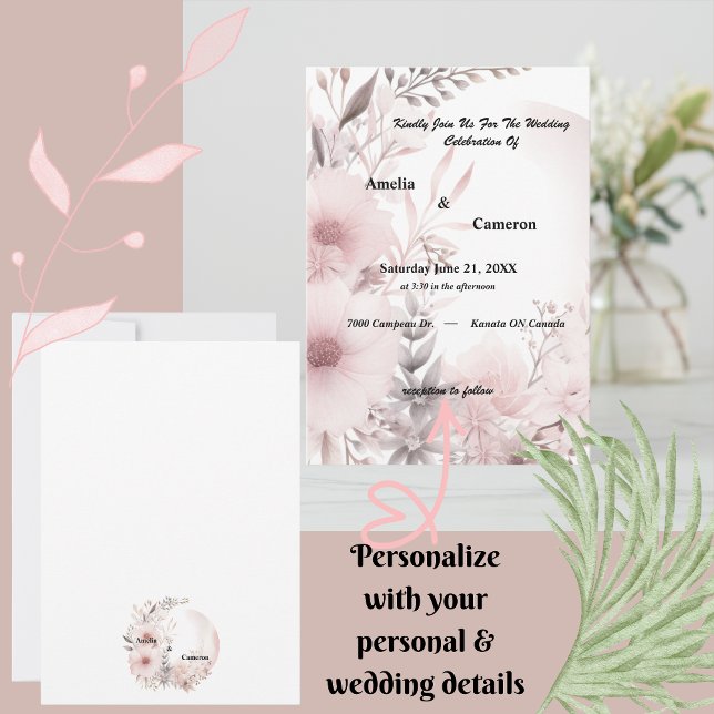Elegant Blush & Beige Boho Floral Wedding Invitation (Set the tone for your romantic celebration with our elegant boho blush & beige wedding suite)