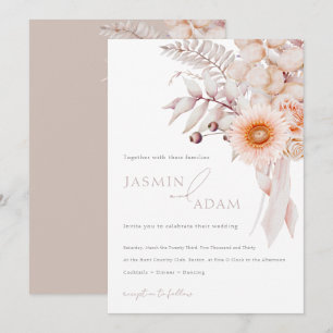 Elegant Blush Beige Floral Wedding Invitation