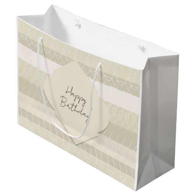 Elegant Blush Beige Geometric Pattern Large Gift Bag (Front Angled)