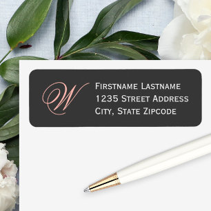 Elegant Blush Black Script Monogram Address