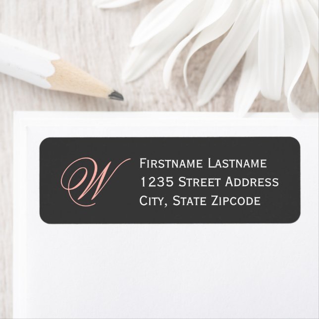 Elegant Blush Black Script Monogram Return Address (Insitu)