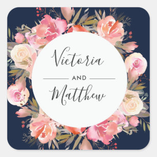 Elegant Blush Bloom Floral Wedding Personalised Square Sticker