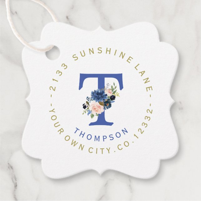 Elegant Blush Blue Floral Circular Address Label (Front)