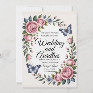 Elegant Blush & Blue Watercolor Floral Wedding Inv Invitation