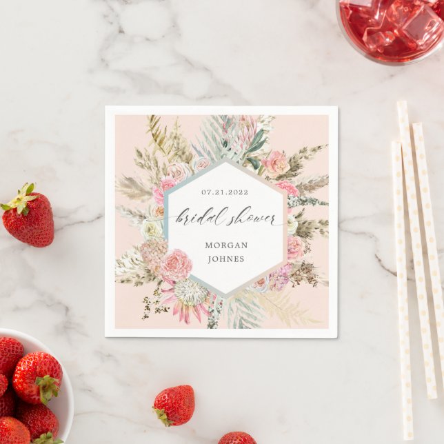 elegant blush bohemian floral Bridal Shower Napkin (Insitu)