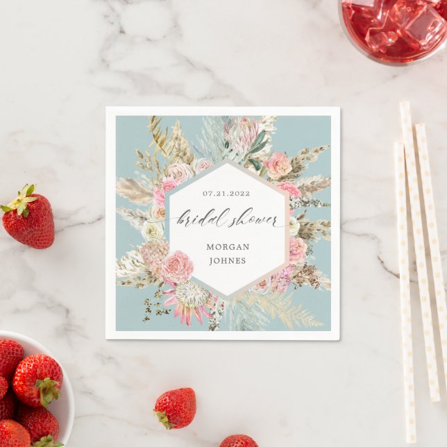 elegant blush bohemian floral Bridal Shower Napkin (Insitu)