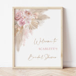 Elegant Blush Boho Pampas Bridal Shower Welcome Poster<br><div class="desc">This classy welcome sign will surely brighten up your bridal shower. The design features muted blush roses mixed with earthy pampas grass and soft boho elements. Use the text fields to personalise the card with your own wording and details. The background colour of the invite is set to white, but...</div>