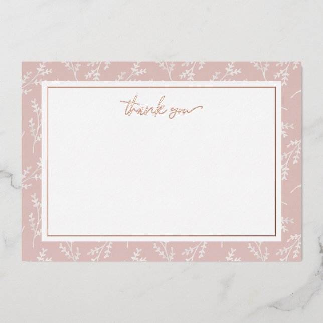 Elegant Blush Botanical Thank You Foil Note Card (Front)