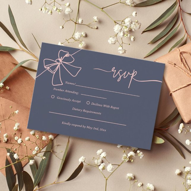 Elegant Blush Bow Slate Blue Wedding Response Card (Creator Uploaded)