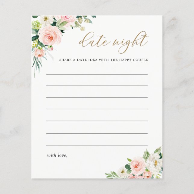 Elegant Blush Bridal Shower Date Night Ides Card (Front)