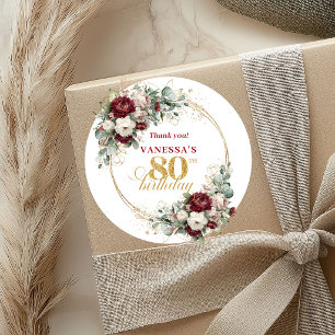 Elegant Blush Burgundy 80th Birthday Stickers
