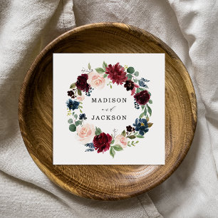 Elegant Blush Burgundy and Navy Floral Wedding Napkin