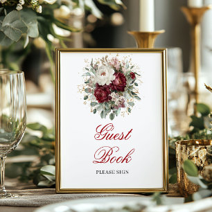 Elegant Blush Burgundy Floral Guest Book Tabletop