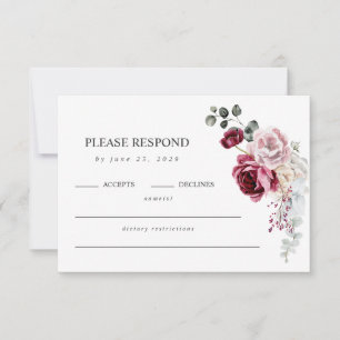 Elegant Blush & Burgundy Floral QR Code RSVP Card