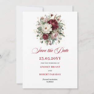 Elegant Blush Burgundy Floral Save The Date Card