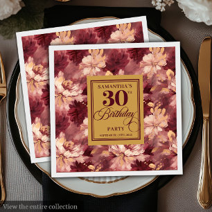Elegant Blush Burgundy Gold 30th Birthday Party Napkin