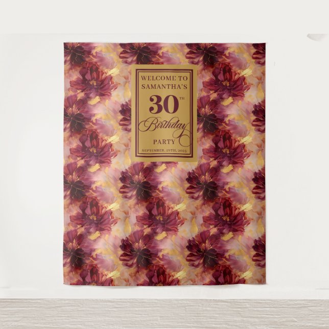Elegant Blush Burgundy Gold 30th Birthday Party   Tapestry (Front)
