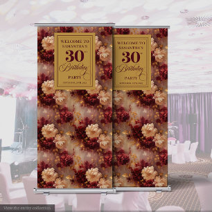 Elegant Blush Burgundy Gold 30th Roll Up Banner