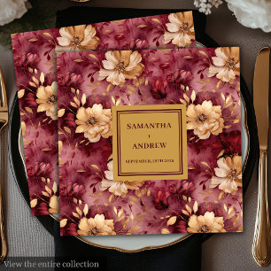 Elegant Blush Burgundy Gold Floral Wedding Napkins