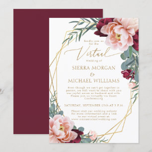 Elegant Blush Burgundy Gold Virtual Wedding Invitation