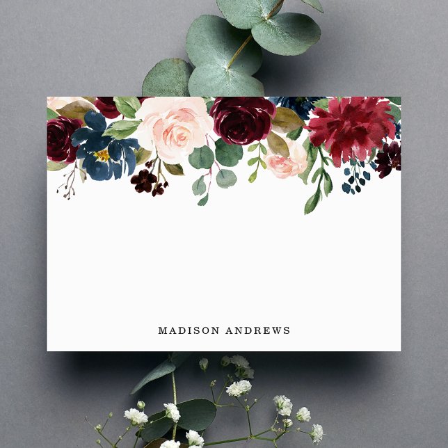 Elegant Blush Burgundy Navy Floral Stationery Card (Creator Uploaded)