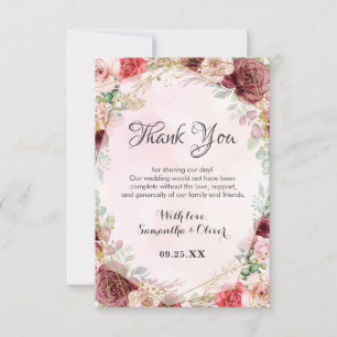 Elegant Blush Burgundy Rose Floral Anniversary Thank You Card