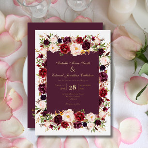 Elegant Blush & Burgundy Roses Floral Bouquet Gold