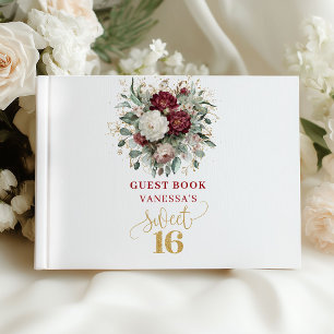 Elegant Blush Burgundy Sweet 16 Guest Book