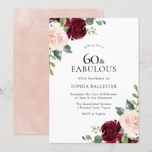 Elegant Blush & Burgundy Watercolor 60th Birthday Invitation