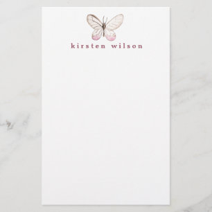 Elegant Blush Butterfly Personalised  Stationery