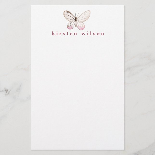 Elegant Blush Butterfly Personalised  Stationery (Front)