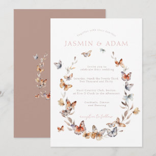 Elegant Blush Butterfly Wreath Wedding Invitation