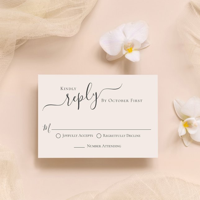 Elegant Blush Calligraphy Ampersand Guest RSVP Card (Elegant calligraphy reply enclosure card with a soft blush background. )