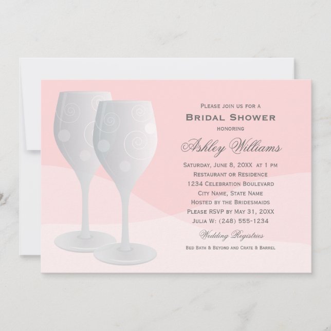 Elegant Blush Cheers Wine Glasses Bridal Shower Invitation (Front)