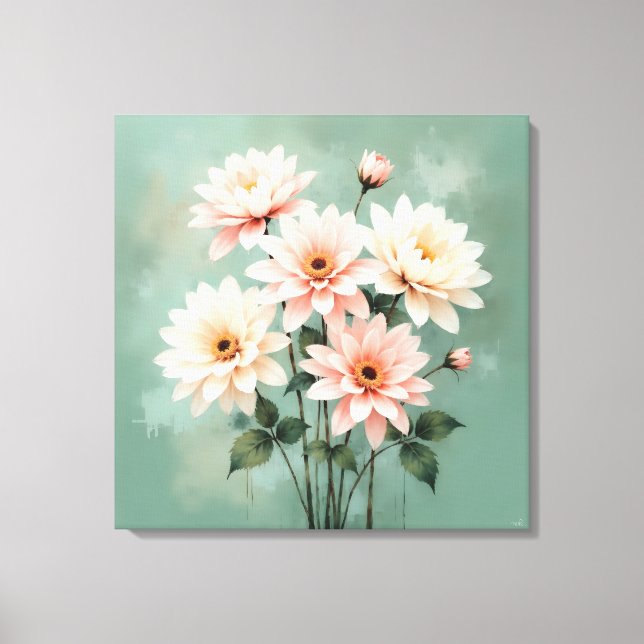 Elegant Blush Chrysanthemum Art Canvas Print (Front)