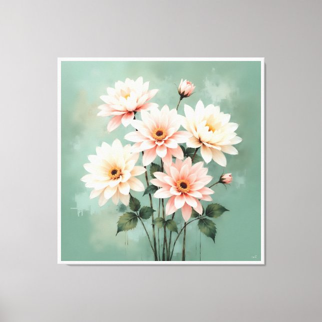 Elegant Blush Chrysanthemum Art Canvas Print (Front)